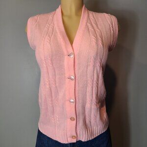 VTG Cable Knit Womens 60s Sweater Vest Sleeveless Pink Preppy Sz‎ XS Coquette